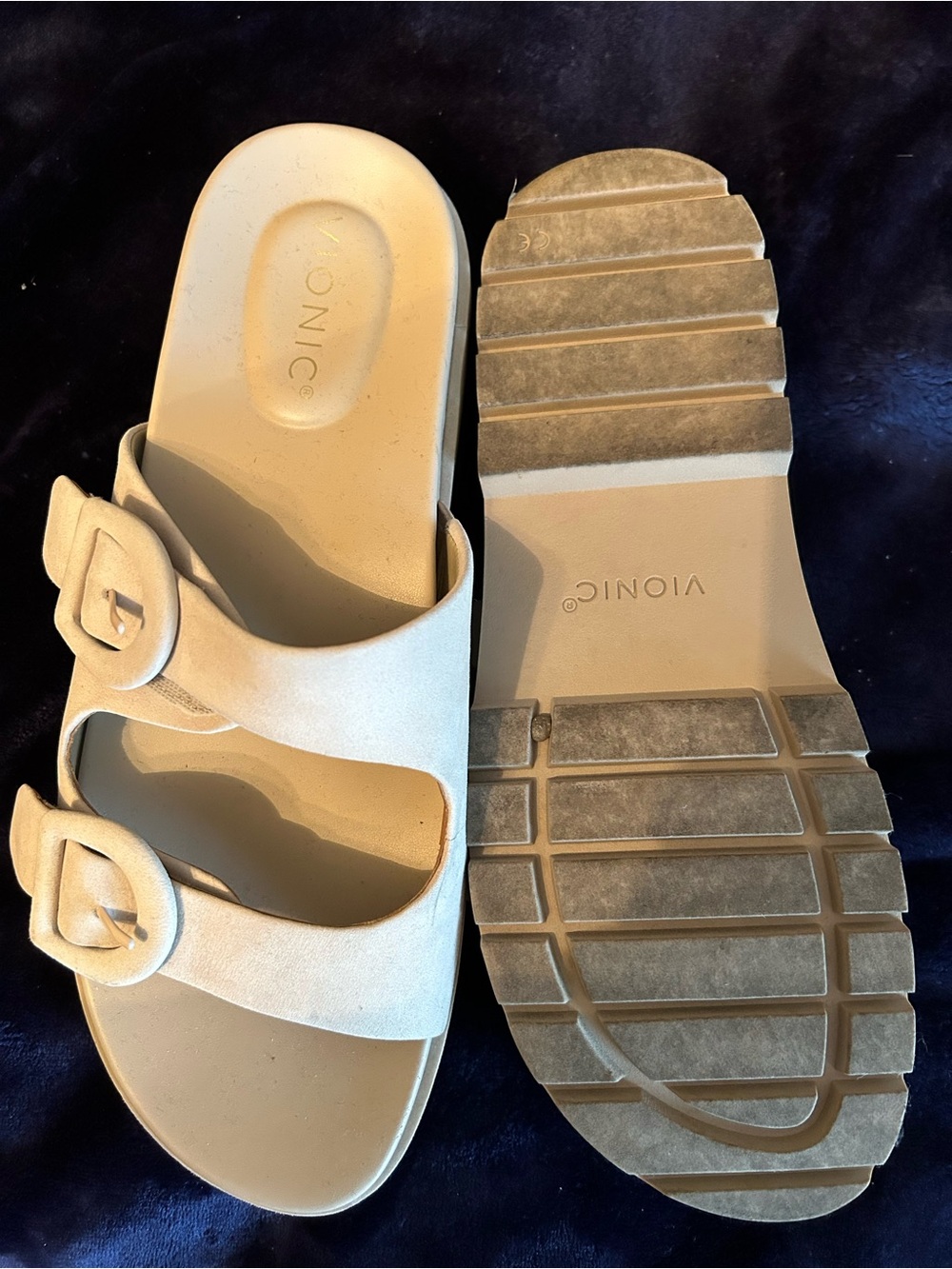 Vionic Women's Cream Double-Buckle Slide Sandals